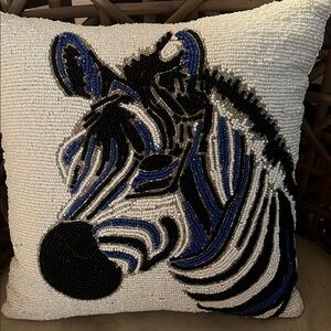 New World Traveler Beaded Zebra Design Throw Pillow Unique